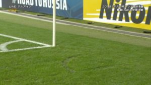 2018/3/23 日本対UAE　アルアインスタジアムで4ｍコート幅を狭めた写真